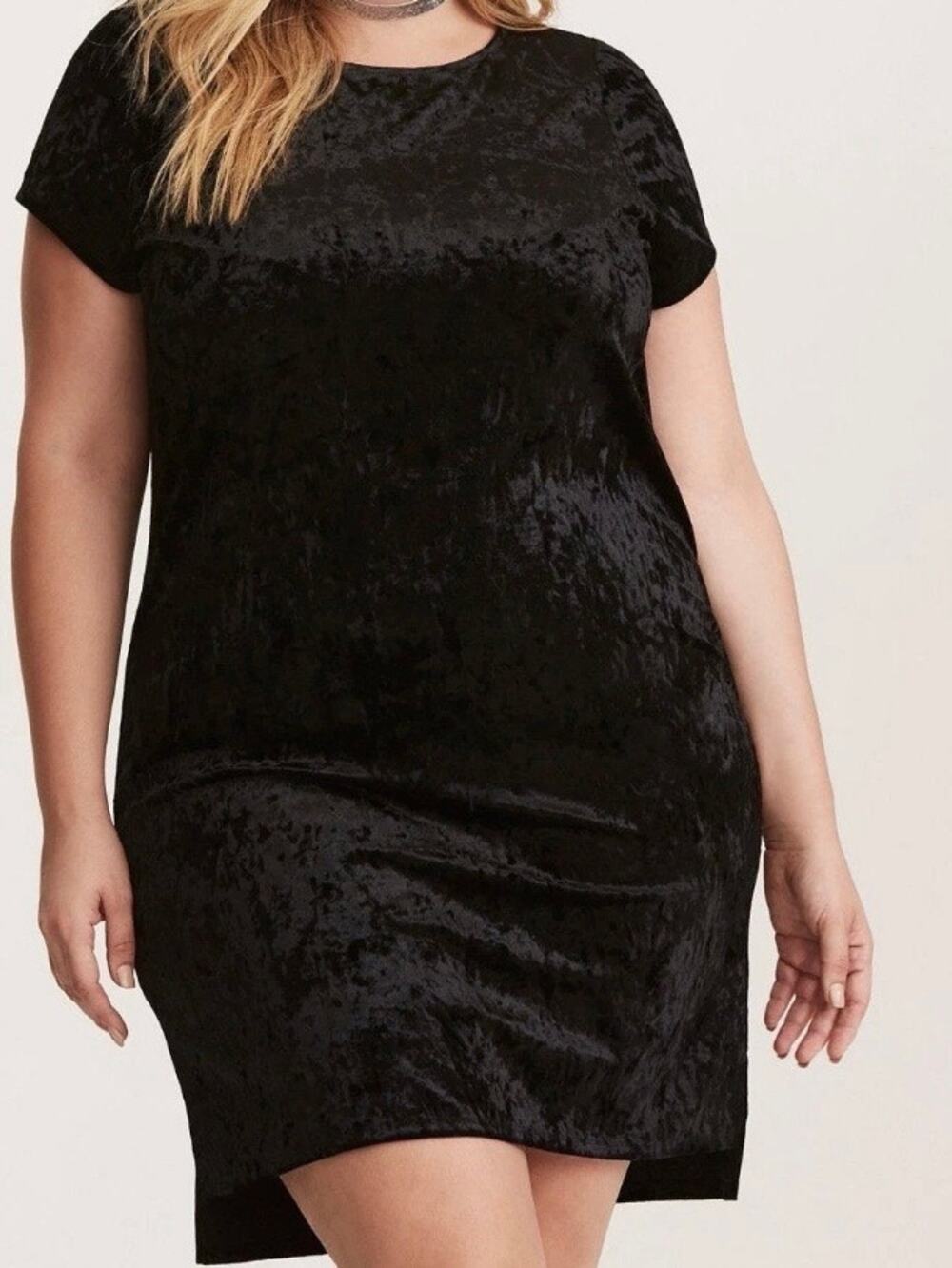 Torrid Black Crushed Velvet Short Sleeve T-Shirt Shift Dress Sz.2